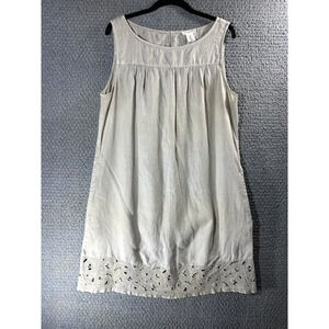 Artisan NY Linen Dress Gray Embroidered Lace Hem Shift Sundress / Large